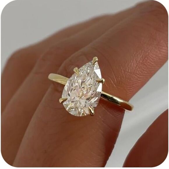 Solitaire Gold Pear Engagement Ring - Picture 1 of 5